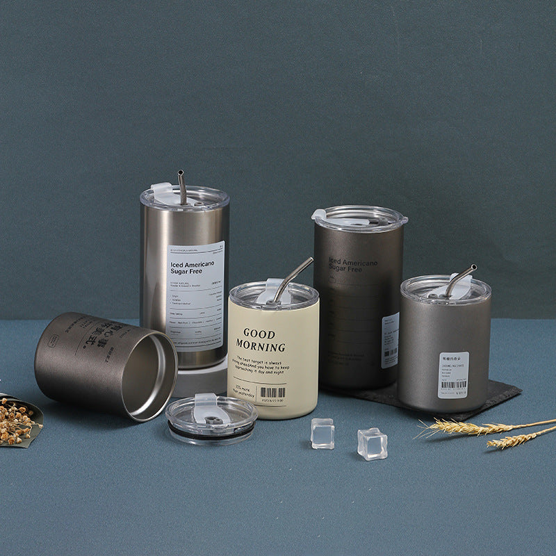 304 Stainless Steel American Coffee Tumbler with Metal Straw | 320ml & 600ml | Hot & Cold Insulation