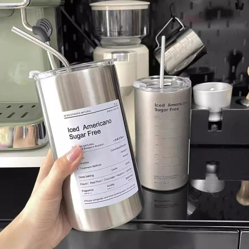 304 Stainless Steel American Coffee Tumbler with Metal Straw | 320ml & 600ml | Hot & Cold Insulation
