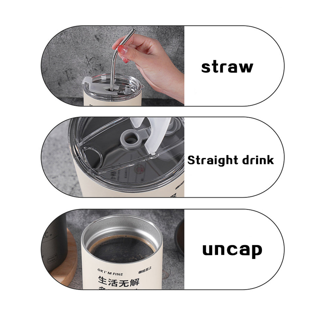 304 Stainless Steel American Coffee Tumbler with Metal Straw | 320ml & 600ml | Hot & Cold Insulation
