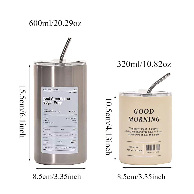304 Stainless Steel American Coffee Tumbler with Metal Straw | 320ml & 600ml | Hot & Cold Insulation