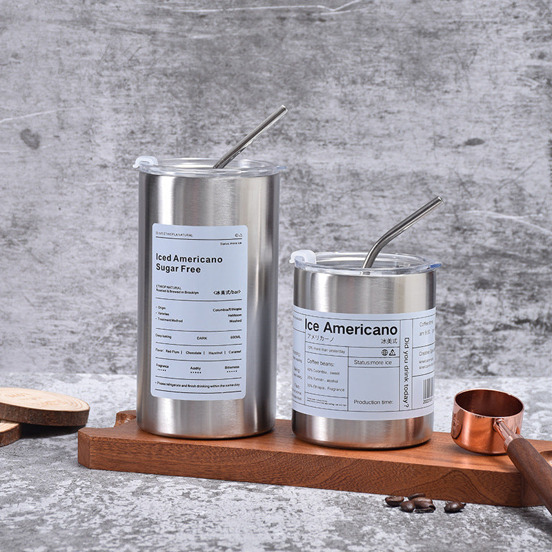 304 Stainless Steel American Coffee Tumbler with Metal Straw | 320ml & 600ml | Hot & Cold Insulation