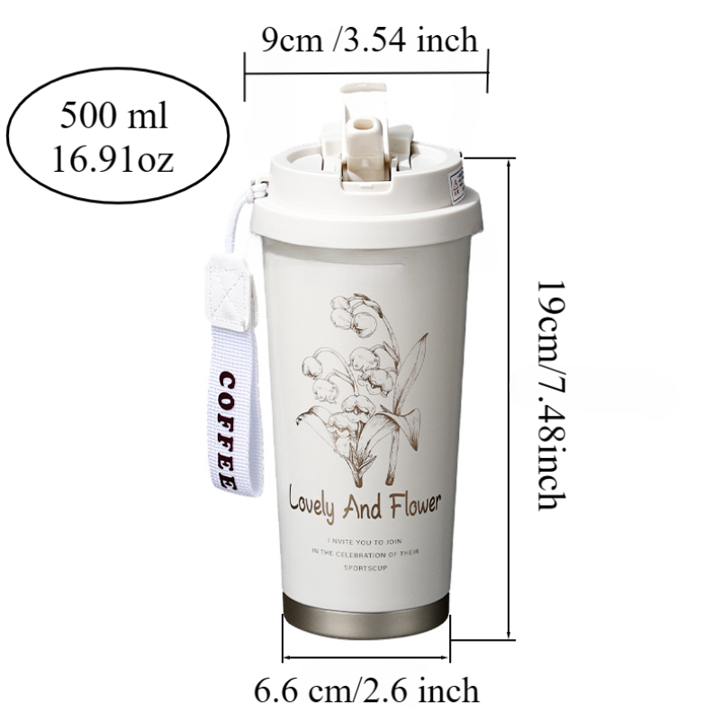 Lily of the Valley Tumbler | SUS316 Steel | Dual-Lid | Gift Box | 500ml | Custom Print Available