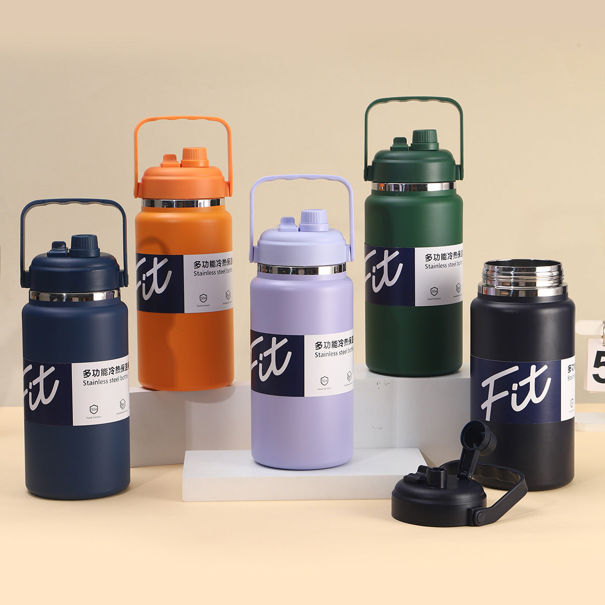 Multi-Color Multi-Size Insulated Thermos | Handle · Dual Lid · Wide Mouth · Cooler & Ice Bucket Use