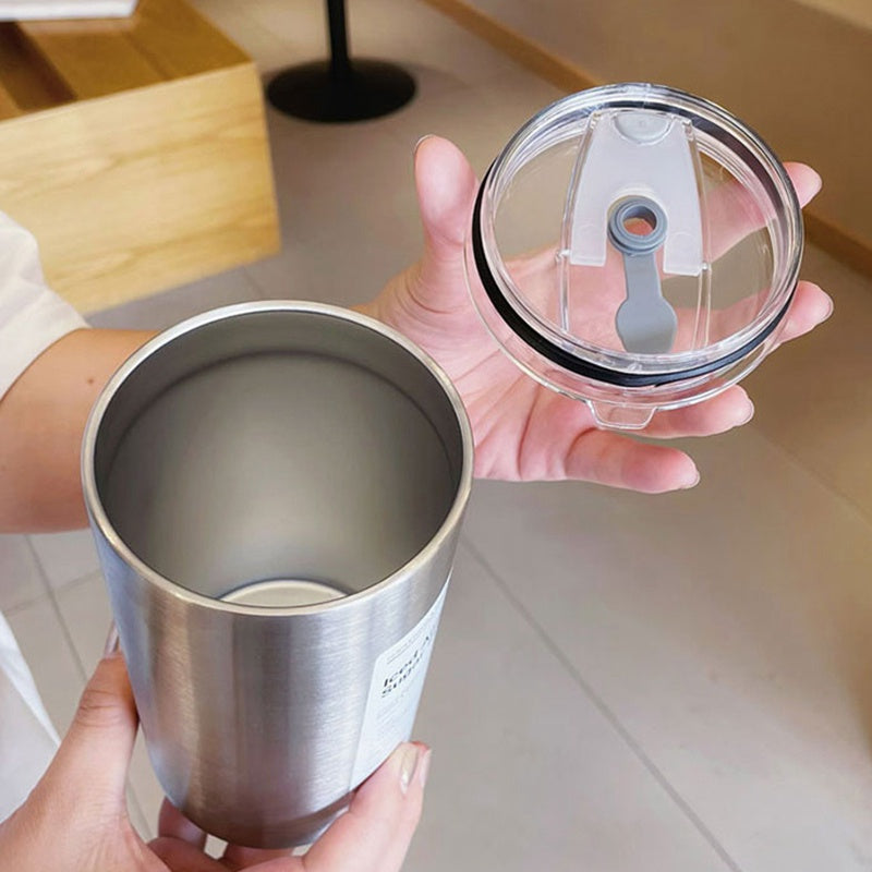 304 Stainless Steel American Coffee Tumbler with Metal Straw | 320ml & 600ml | Hot & Cold Insulation