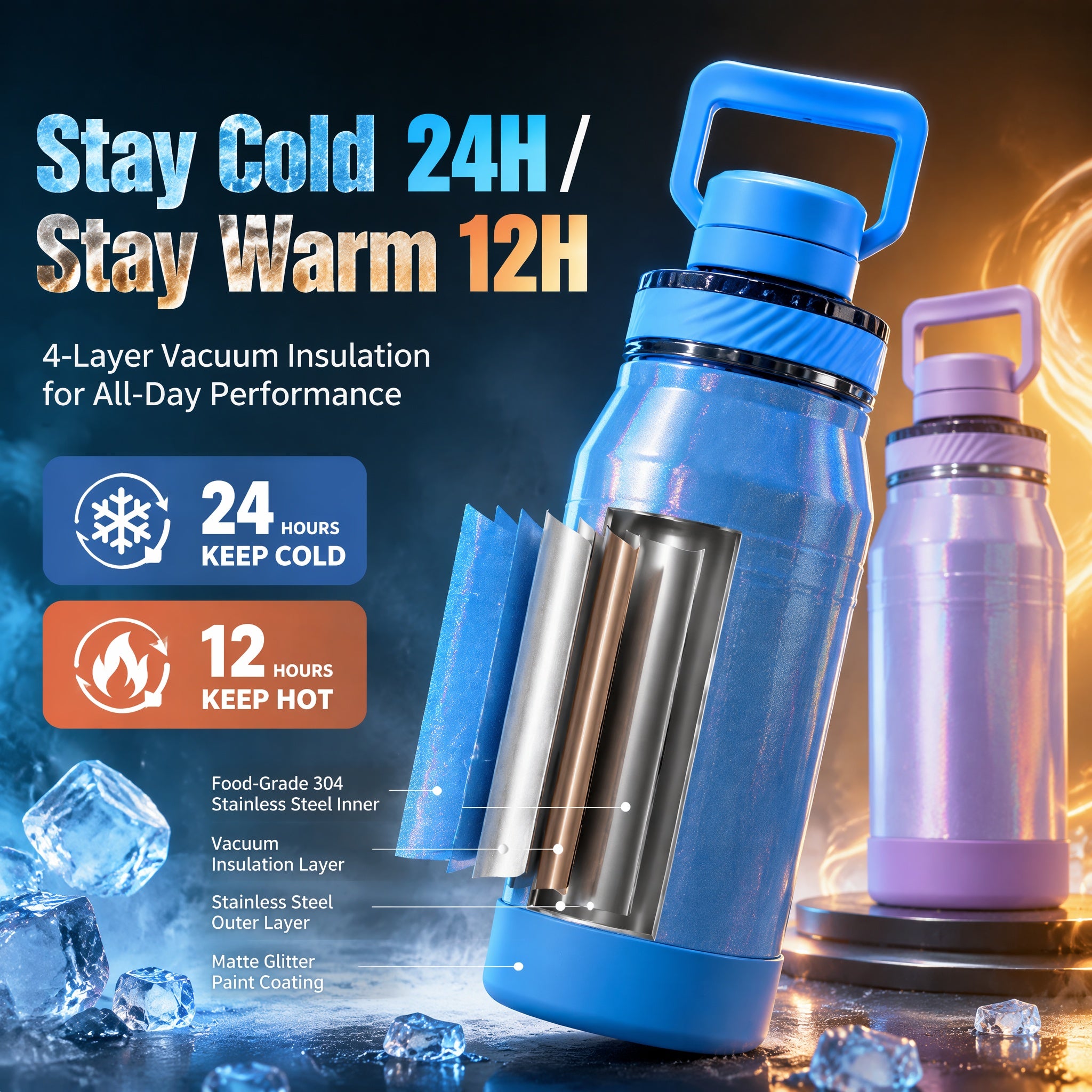 Rainbow Space Bottle | Insulated Tumbler with Handle | 350/600/800/1000/1500ml