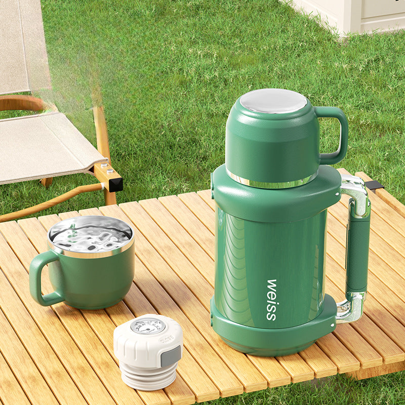 Luxury 316 Stainless Steel Thermos | Mechanical Temperature Display | Large Capacity with Handle & Tea Strainer