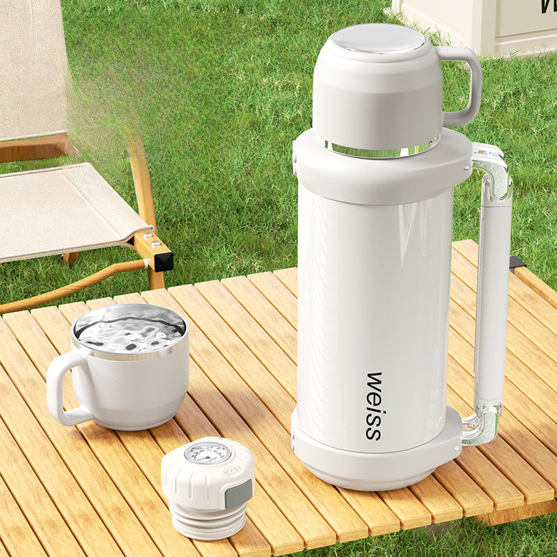 Luxury 316 Stainless Steel Thermos | Mechanical Temperature Display | Large Capacity with Handle & Tea Strainer