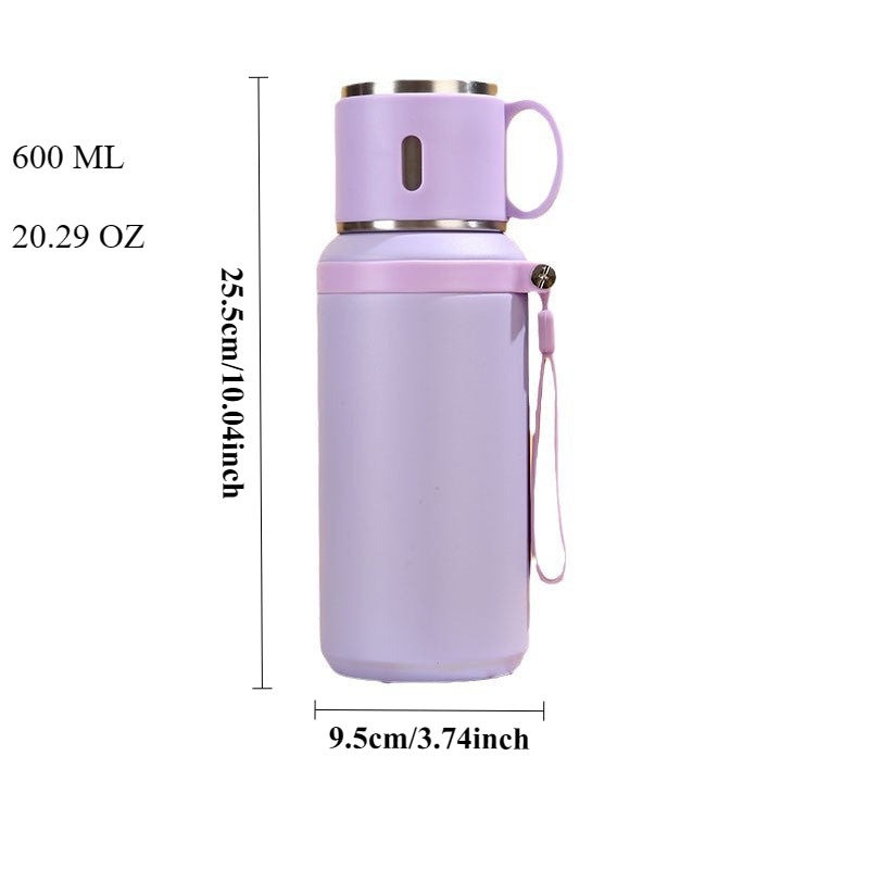 SUS316 Stainless Steel Thermos Flask with Cup Lid & Carry Strap | 5 Colors