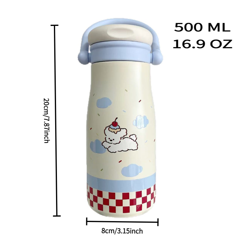 500ml Cute Animal Stainless Steel Insulated Tumbler with Handle | Straw & Direct Drink Lid