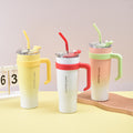 1200ml Large Capacity Gradient Tumbler with Handle & Stainless Steel Straw