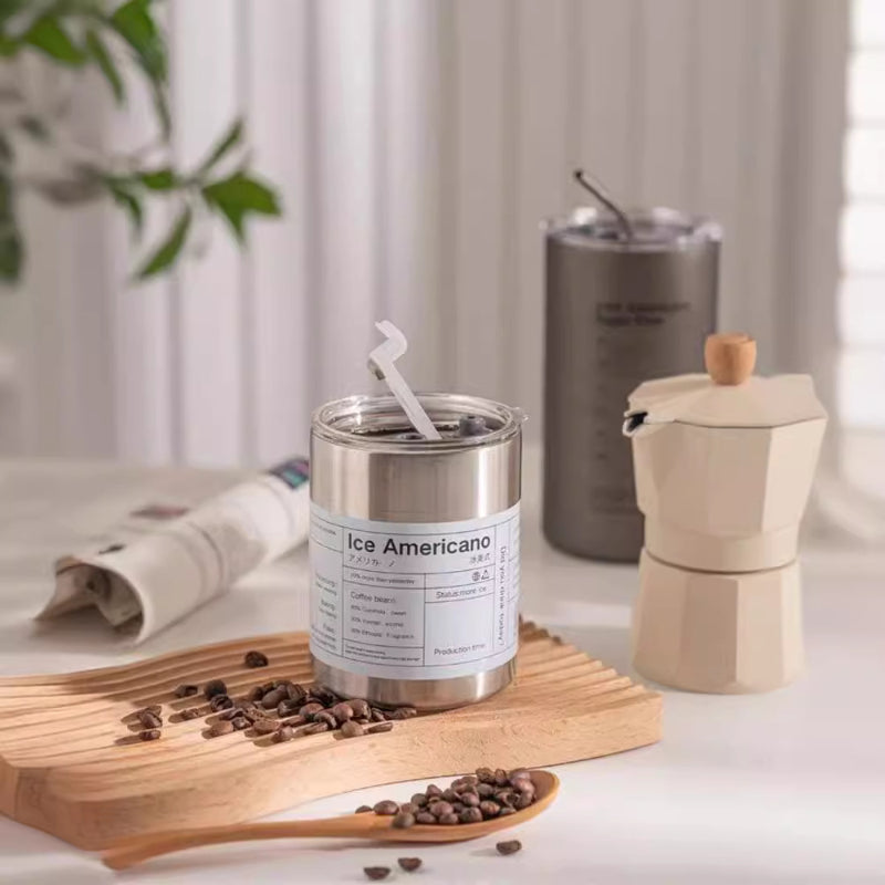 304 Stainless Steel American Coffee Tumbler with Metal Straw | 320ml & 600ml | Hot & Cold Insulation