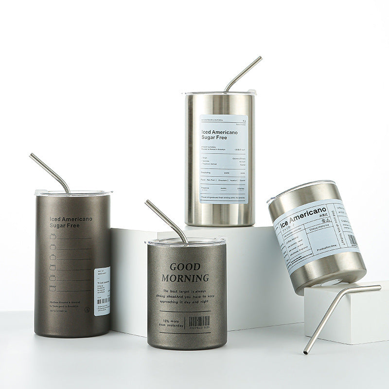 304 Stainless Steel American Coffee Tumbler with Metal Straw | 320ml & 600ml | Hot & Cold Insulation