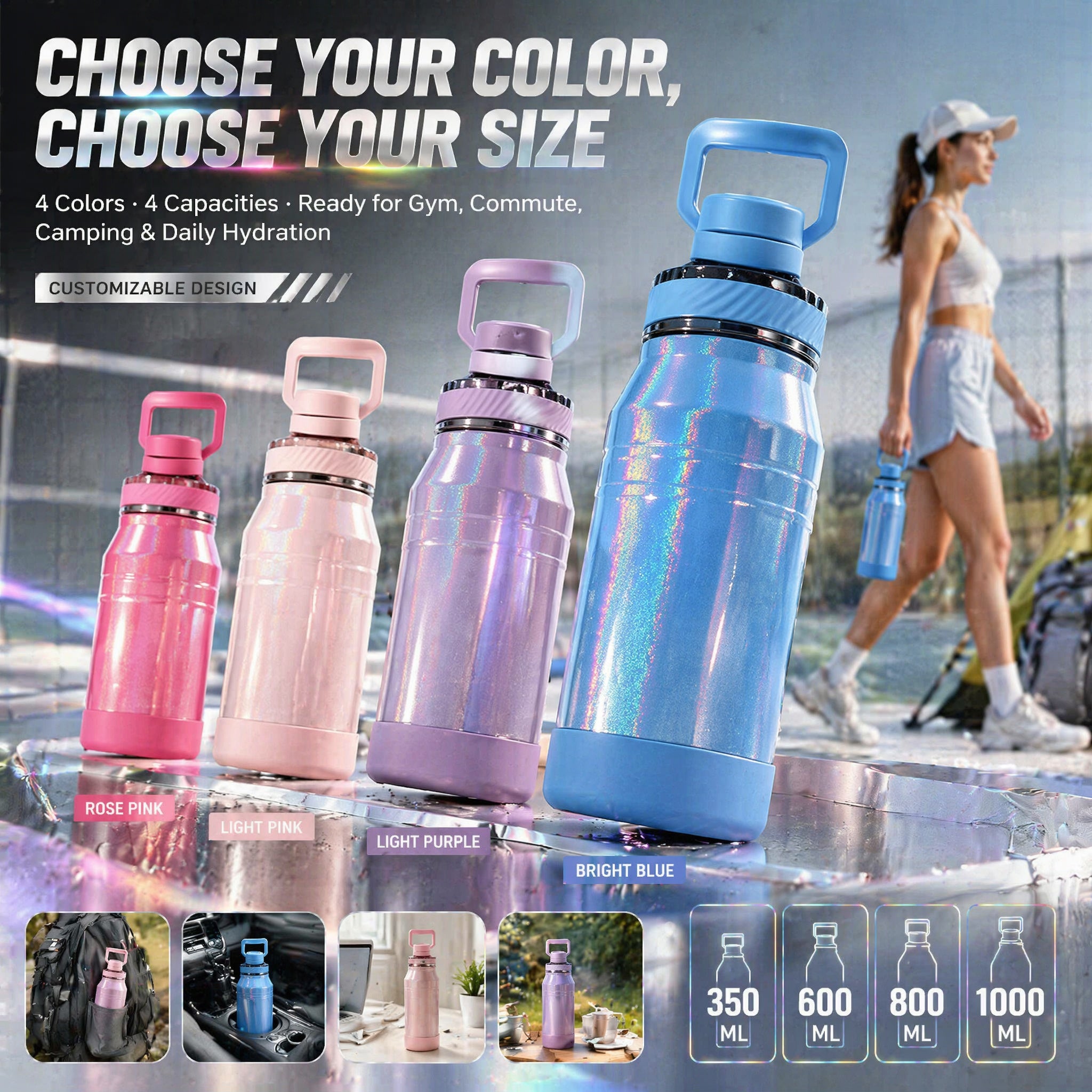 Rainbow Space Bottle | Insulated Tumbler with Handle | 350/600/800/1000/1500ml