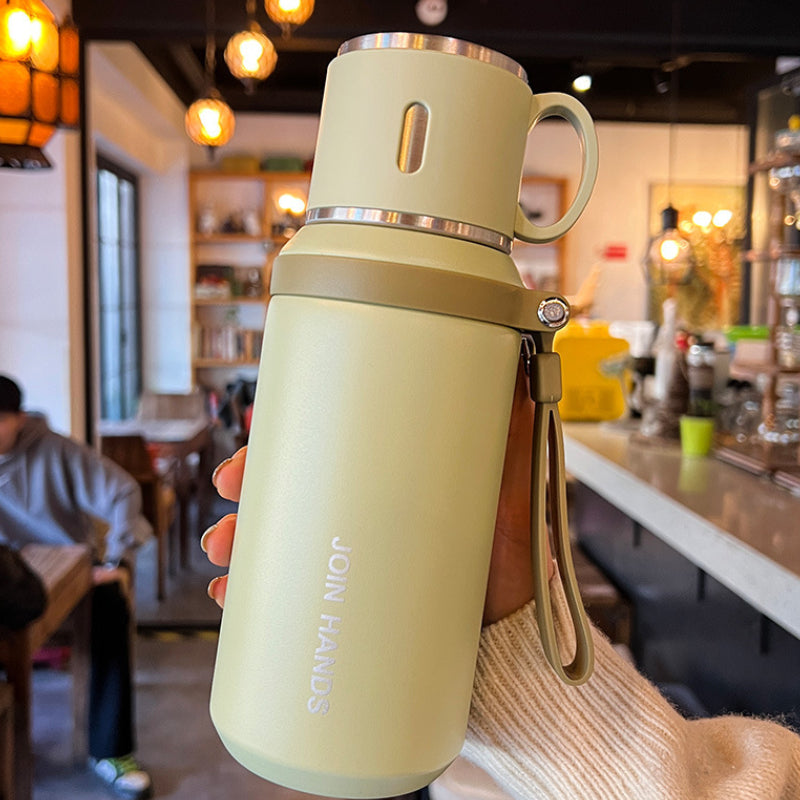 SUS316 Stainless Steel Thermos Flask with Cup Lid & Carry Strap | 5 Colors