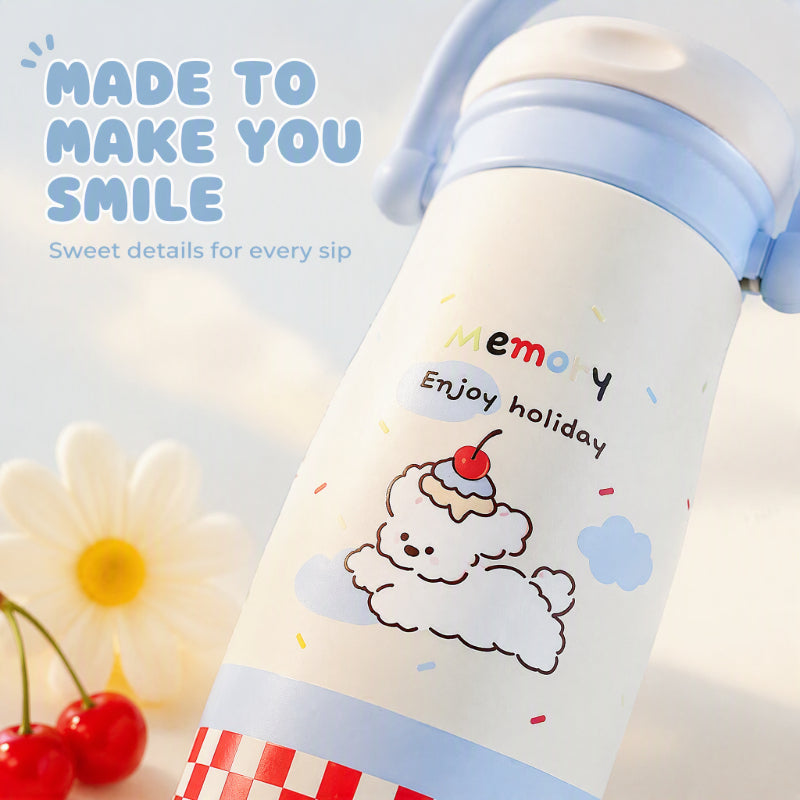 500ml Cute Animal Stainless Steel Insulated Tumbler with Handle | Straw & Direct Drink Lid