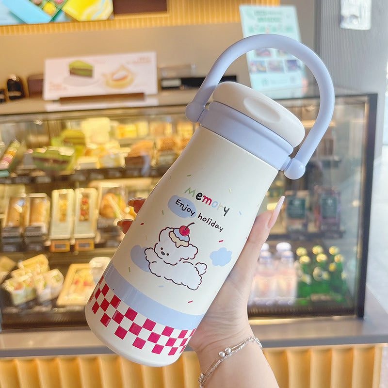 500ml Cute Animal Stainless Steel Insulated Tumbler with Handle | Straw & Direct Drink Lid