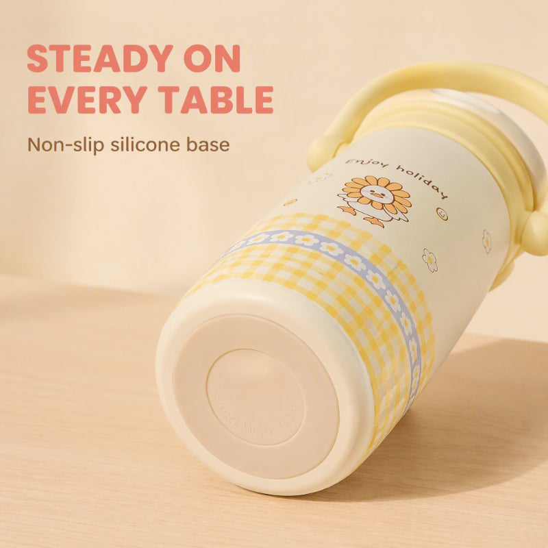 500ml Cute Animal Stainless Steel Insulated Tumbler with Handle | Straw & Direct Drink Lid