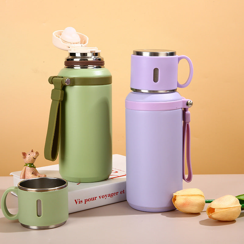 SUS316 Stainless Steel Thermos Flask with Cup Lid & Carry Strap | 5 Colors