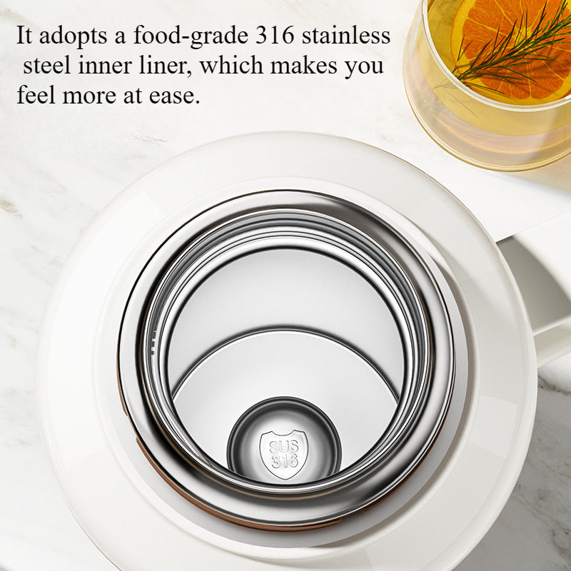 1000ml Insulated Tea Kettle with Mechanical Temperature Display | 316 Stainless Steel, Built-in Tea Infuser, Lid-as-Cup