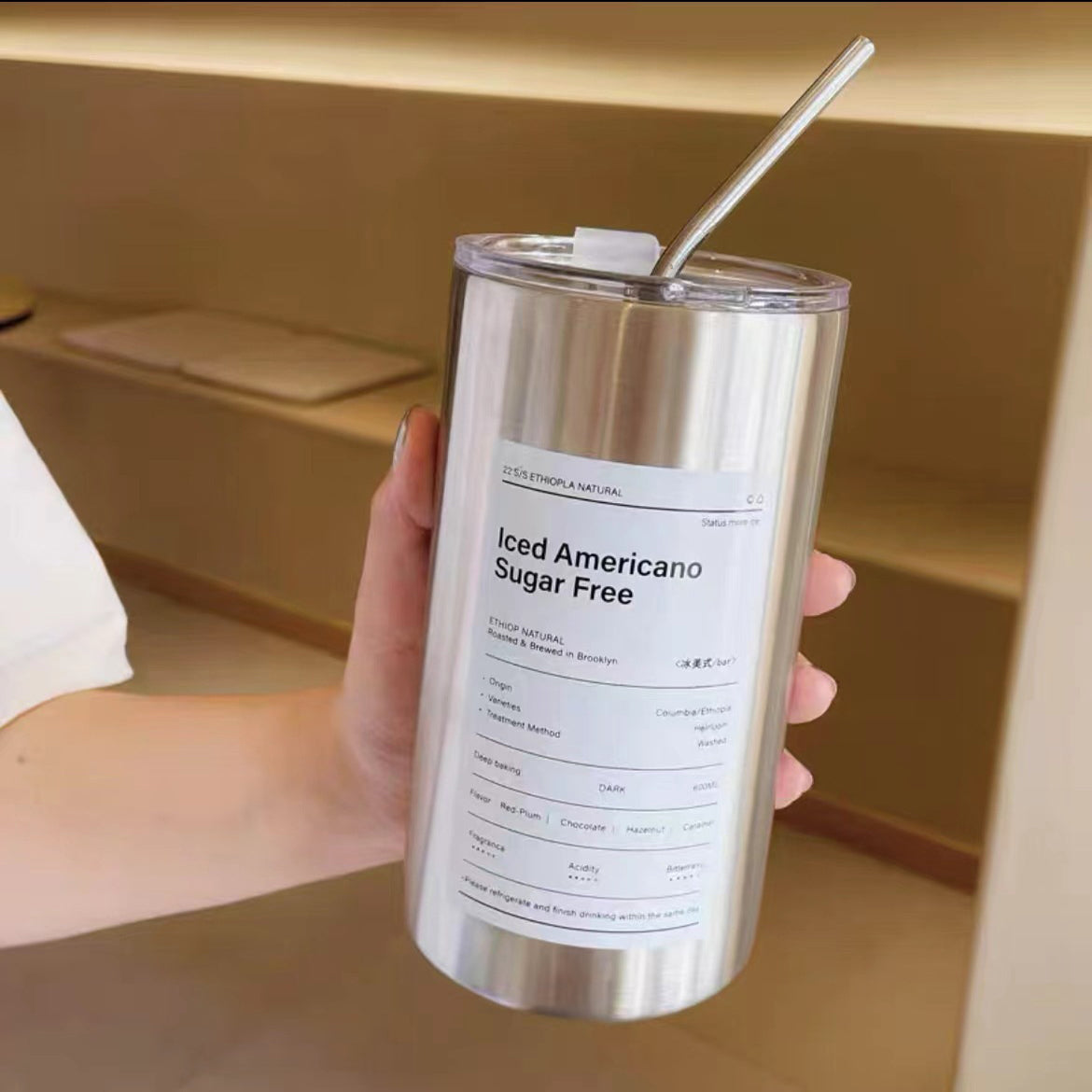 304 Stainless Steel American Coffee Tumbler with Metal Straw | 320ml & 600ml | Hot & Cold Insulation