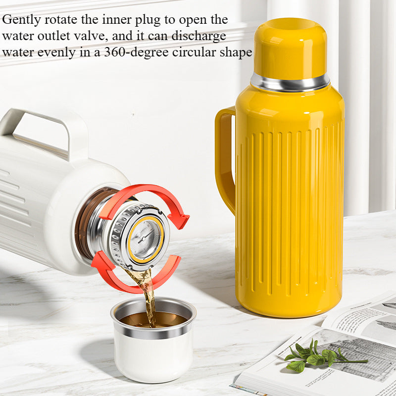1000ml Insulated Tea Kettle with Mechanical Temperature Display | 316 Stainless Steel, Built-in Tea Infuser, Lid-as-Cup