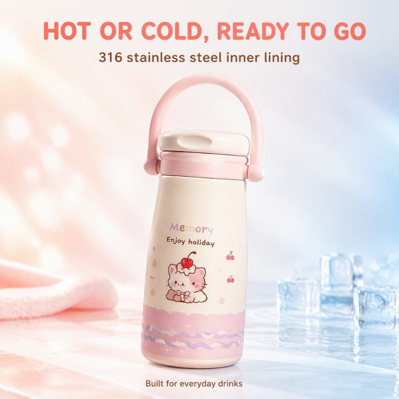 500ml Cute Animal Stainless Steel Insulated Tumbler with Handle | Straw & Direct Drink Lid