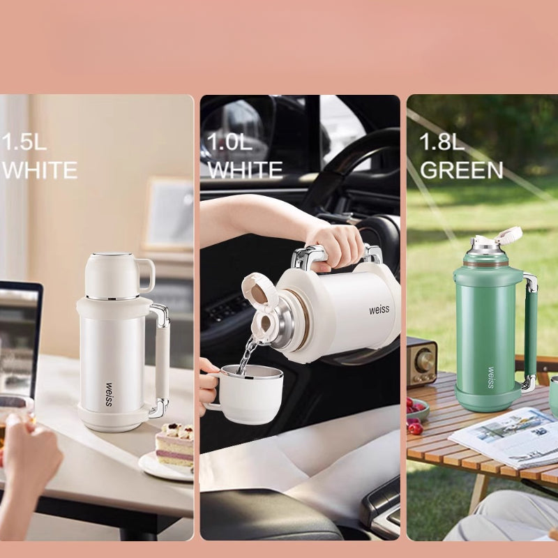 Luxury 316 Stainless Steel Thermos | Mechanical Temperature Display | Large Capacity with Handle & Tea Strainer