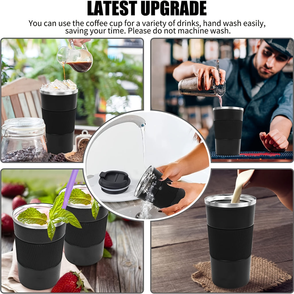 Non-slip Silicone Coffee Tumbler with One-Touch Lid | SUS304 Stainless Steel
