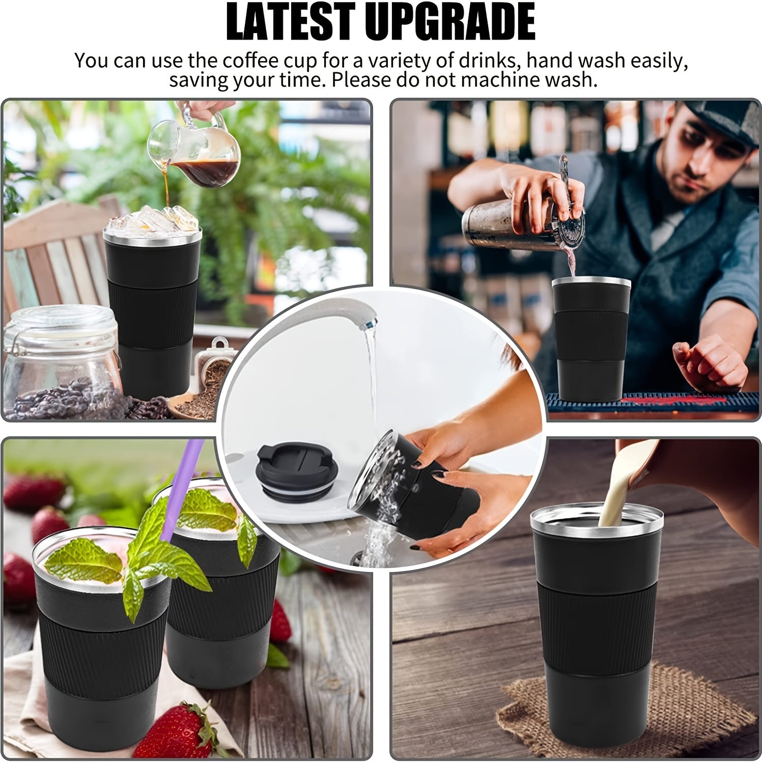 Non-slip Silicone Coffee Tumbler with One-Touch Lid | SUS304 Stainless Steel