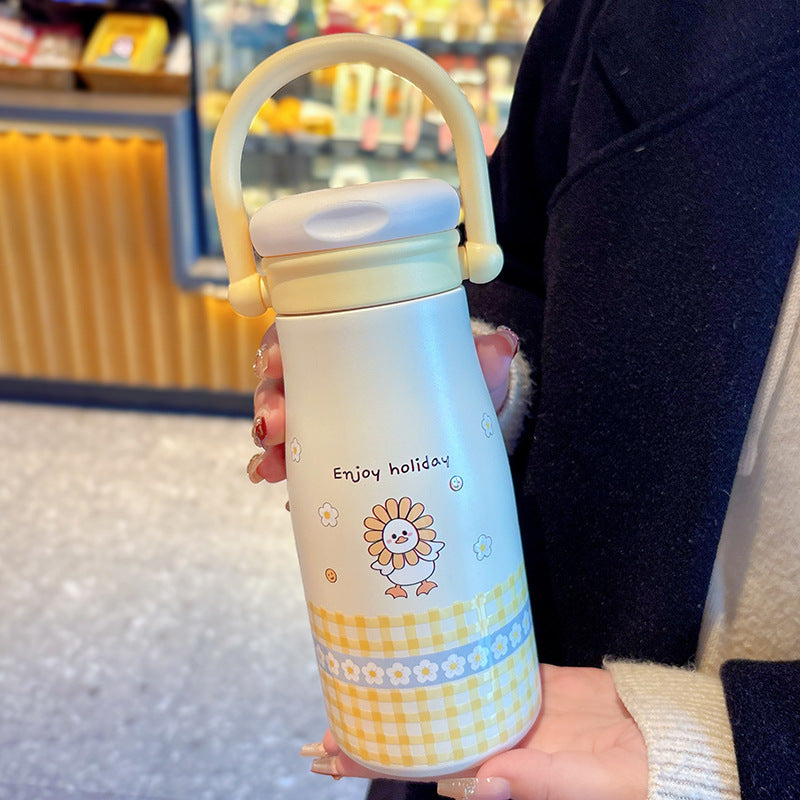 500ml Cute Animal Stainless Steel Insulated Tumbler with Handle | Straw & Direct Drink Lid