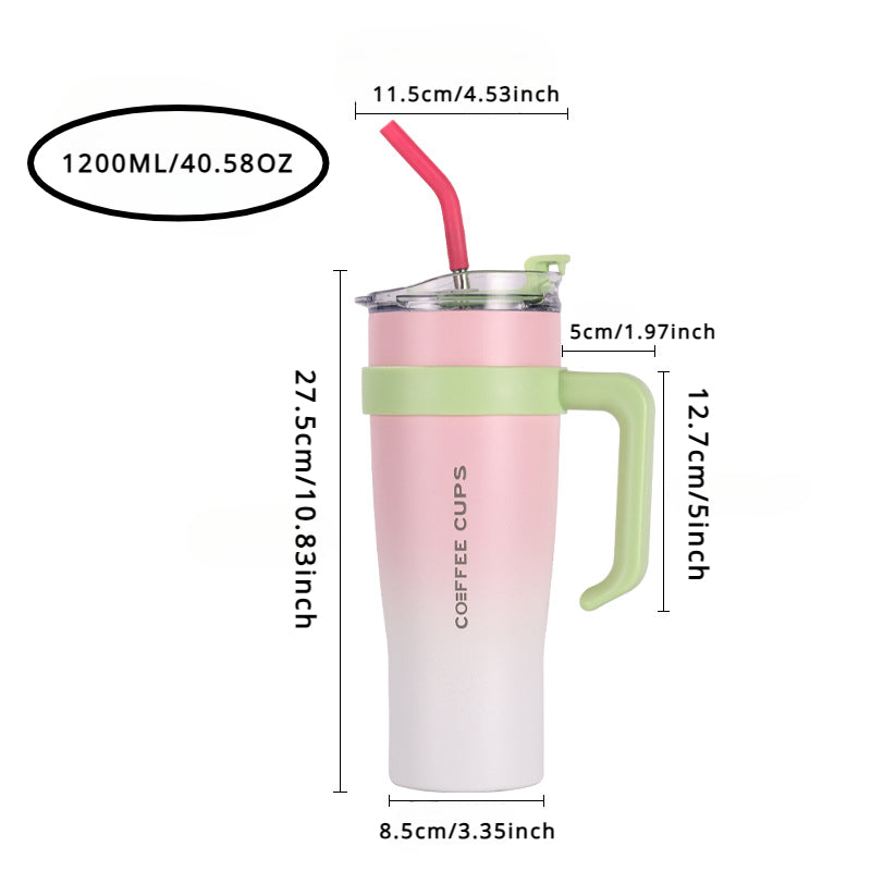 1200ml Large Capacity Gradient Tumbler with Handle & Stainless Steel Straw