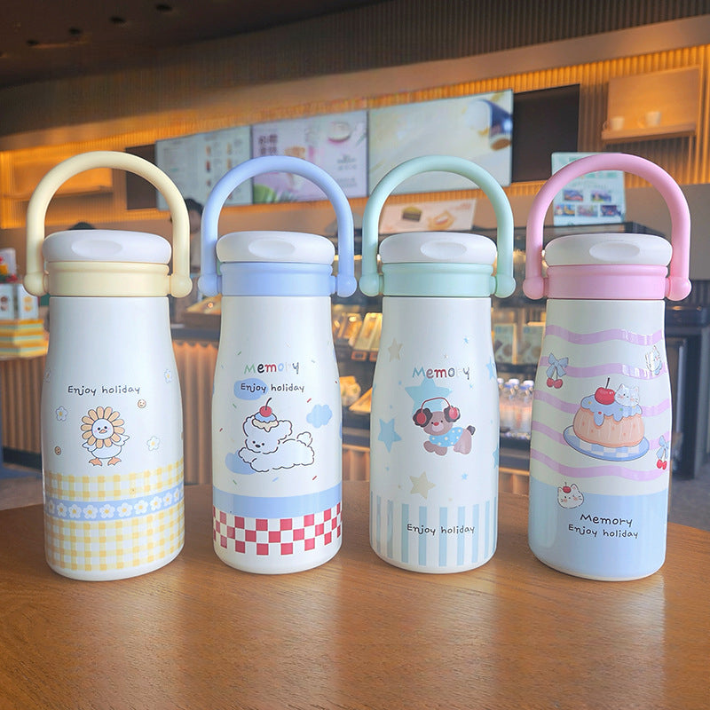 500ml Cute Animal Stainless Steel Insulated Tumbler with Handle | Straw & Direct Drink Lid