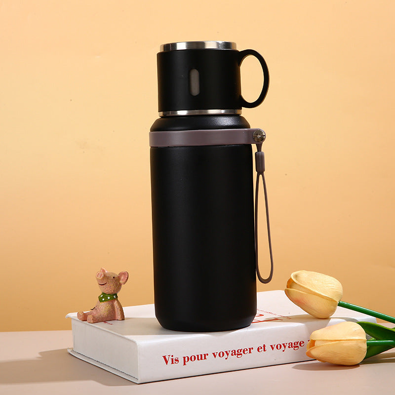 SUS316 Stainless Steel Thermos Flask with Cup Lid & Carry Strap | 5 Colors