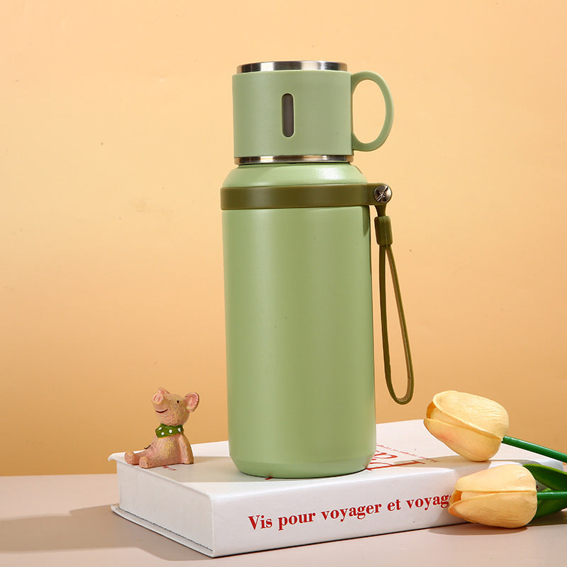 SUS316 Stainless Steel Thermos Flask with Cup Lid & Carry Strap | 5 Colors
