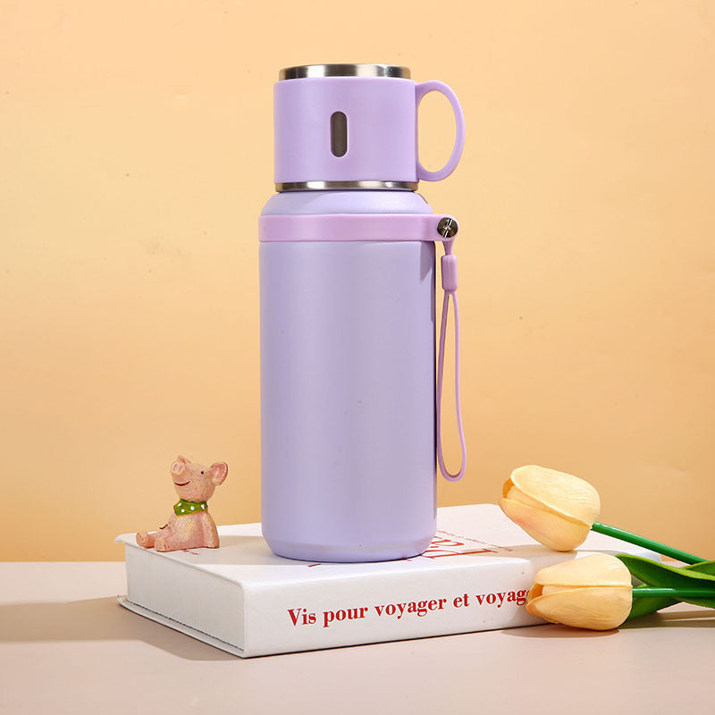 SUS316 Stainless Steel Thermos Flask with Cup Lid & Carry Strap | 5 Colors