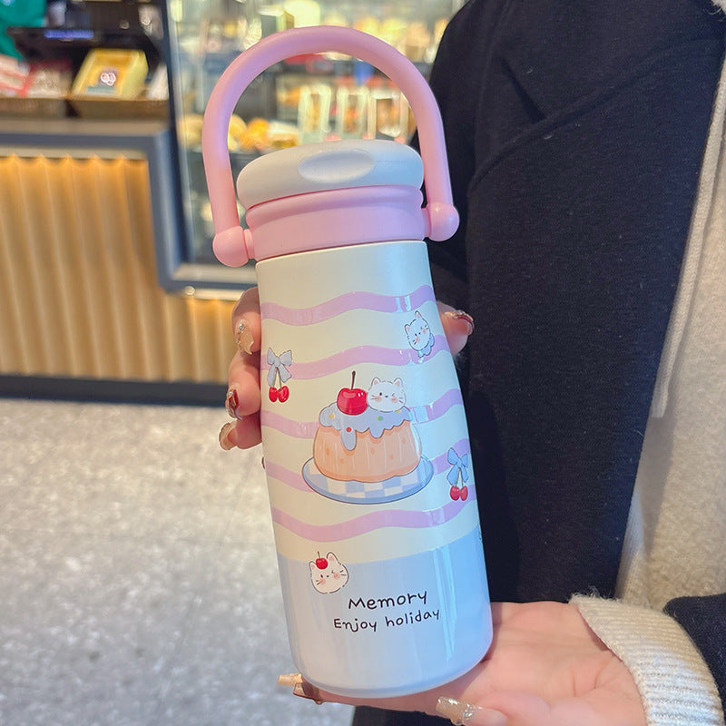 500ml Cute Animal Stainless Steel Insulated Tumbler with Handle | Straw & Direct Drink Lid