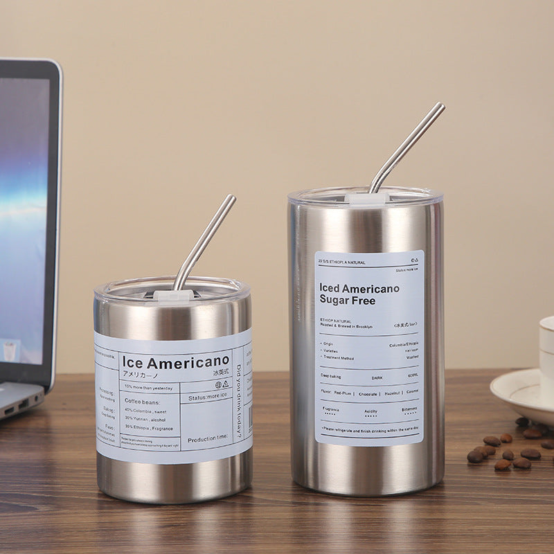 304 Stainless Steel American Coffee Tumbler with Metal Straw | 320ml & 600ml | Hot & Cold Insulation