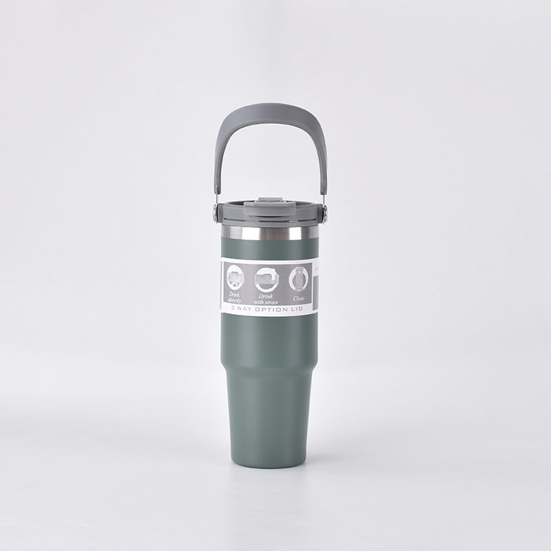 304 Stainless Steel Insulated Tumbler 890ml | Handle + Dual-Lid (Straw & Direct Drink) | Car Travel Home