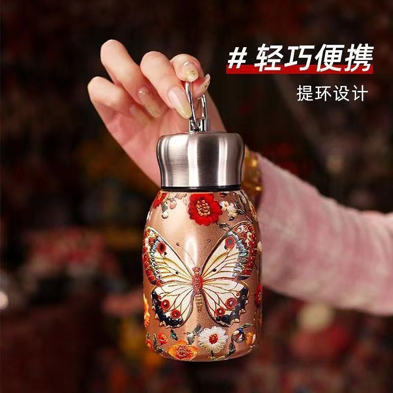 国潮浮雕保温小水壶 | 孔雀/蝴蝶/锦鲤 轻巧便携提环设计