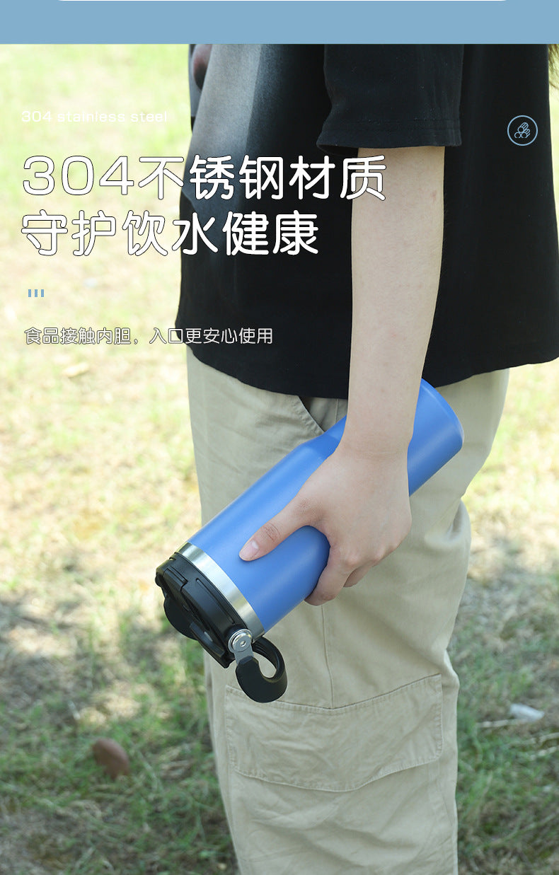 304 Stainless Steel Insulated Tumbler 890ml | Handle + Dual-Lid (Straw & Direct Drink) | Car Travel Home