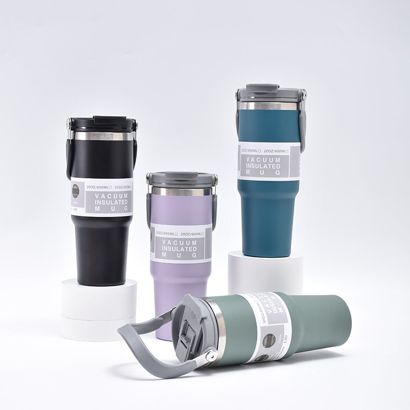 304 Stainless Steel Insulated Tumbler 890ml | Handle + Dual-Lid (Straw & Direct Drink) | Car Travel Home