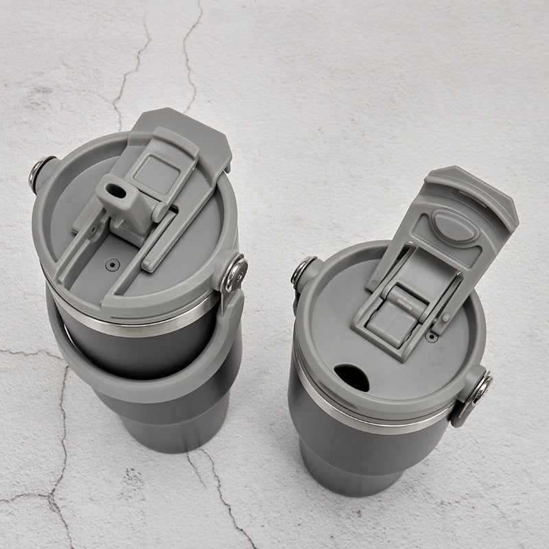 304 Stainless Steel Insulated Tumbler 890ml | Handle + Dual-Lid (Straw & Direct Drink) | Car Travel Home