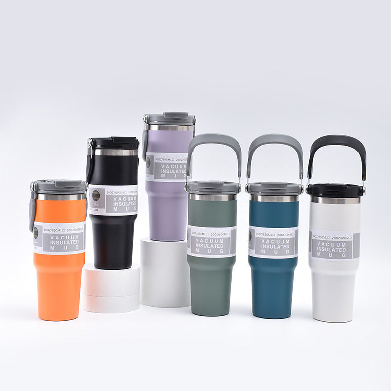 304 Stainless Steel Insulated Tumbler 890ml | Handle + Dual-Lid (Straw & Direct Drink) | Car Travel Home