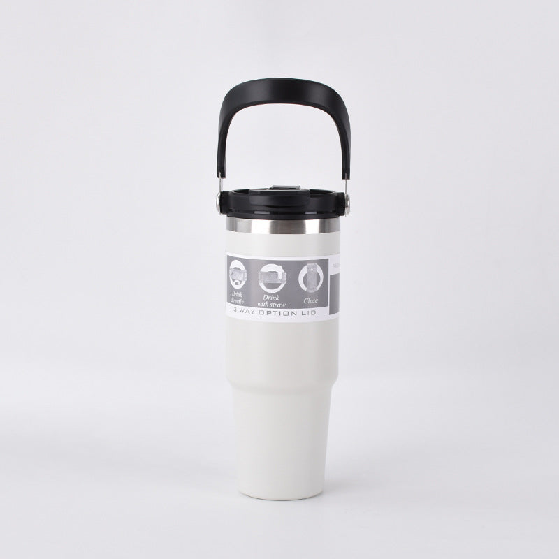 304 Stainless Steel Insulated Tumbler 890ml | Handle + Dual-Lid (Straw & Direct Drink) | Car Travel Home