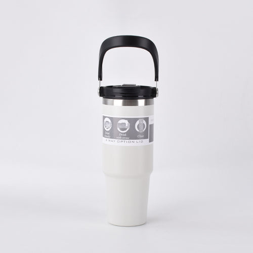 304 Stainless Steel Insulated Tumbler 890ml | Handle + Dual-Lid (Straw & Direct Drink) | Car Travel Home