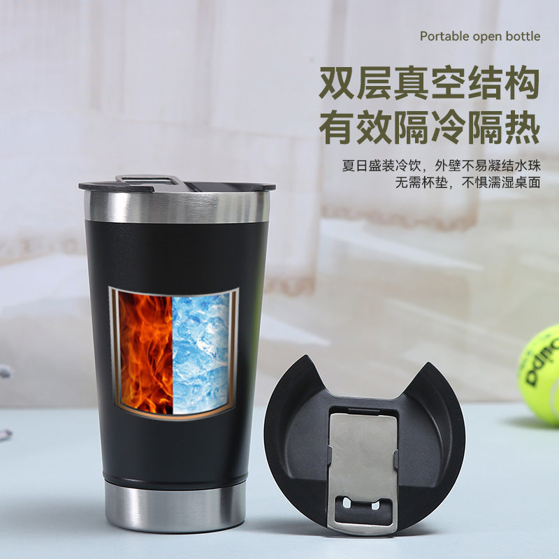 500ml Stainless Steel Beer Mug with Bottle Opener | 304 Steel | Cold Insulation