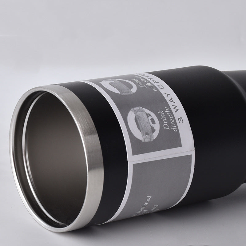 304 Stainless Steel Insulated Tumbler 890ml | Handle + Dual-Lid (Straw & Direct Drink) | Car Travel Home