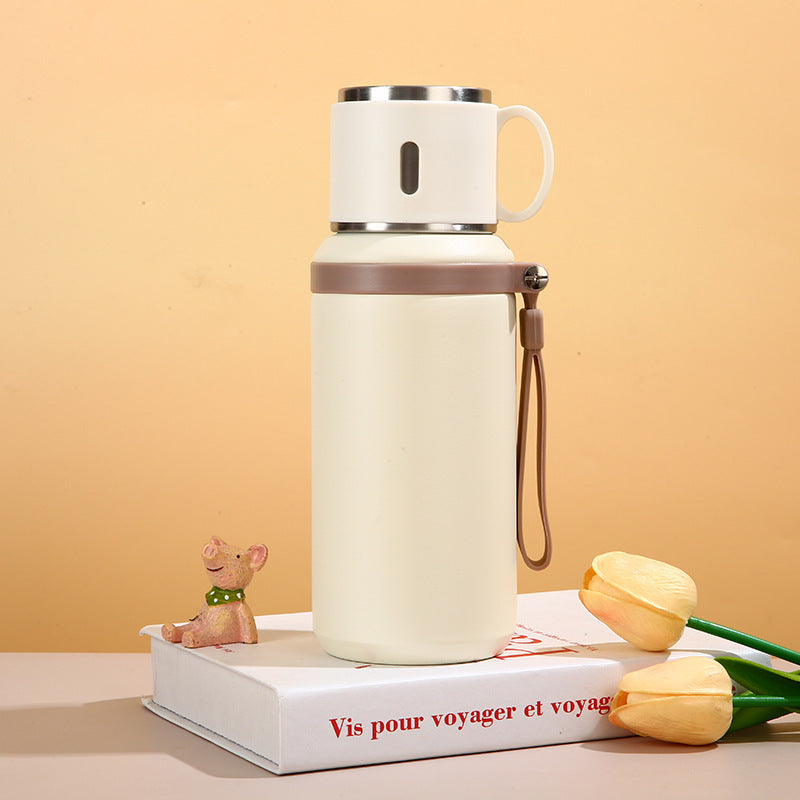 SUS316 Stainless Steel Thermos Flask with Cup Lid & Carry Strap | 5 Colors