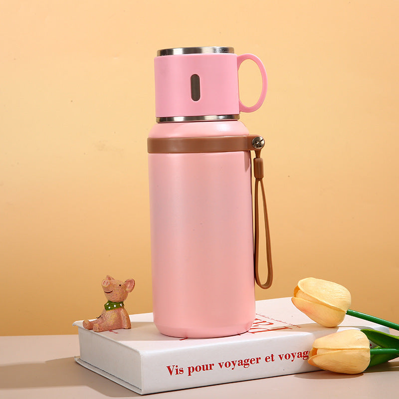 SUS316 Stainless Steel Thermos Flask with Cup Lid & Carry Strap | 5 Colors