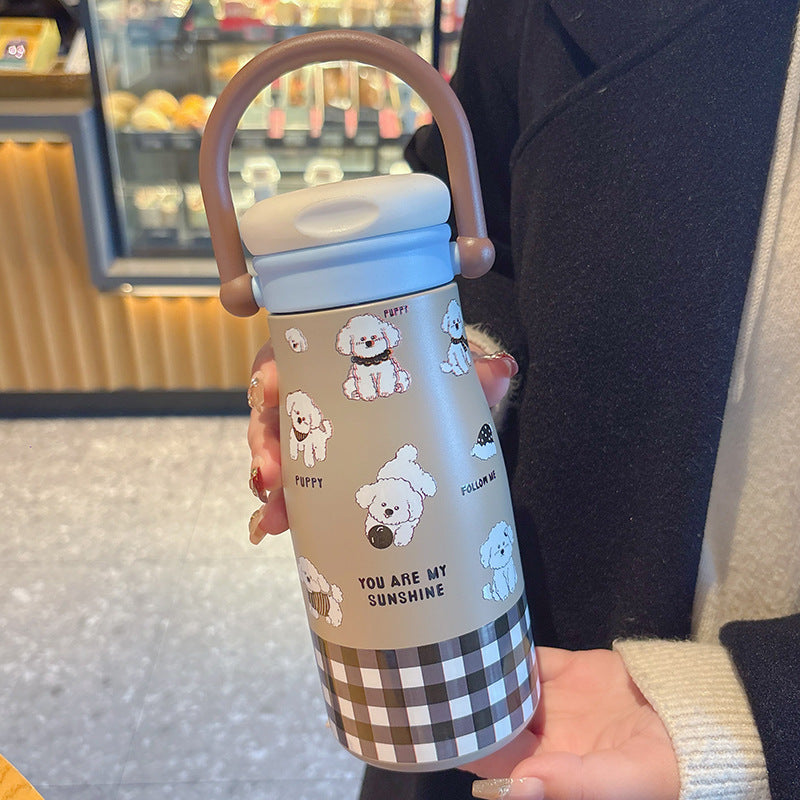 500ml Cute Animal Stainless Steel Insulated Tumbler with Handle | Straw & Direct Drink Lid